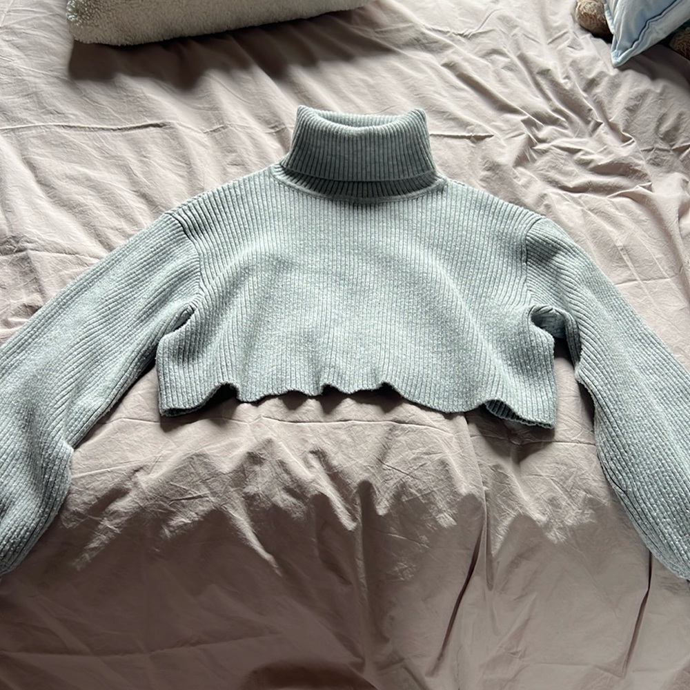Gray cropped turtleneck sweater
